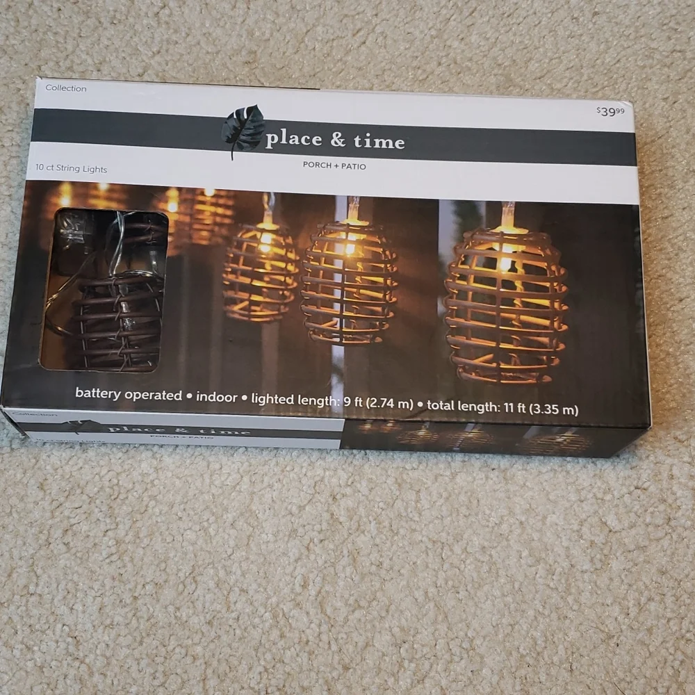 Place & Time NWT Wicker Porch and Patio String Lights